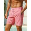 image:imageSILKWORLD Quick Dry Mens Swim Trunks with Compression Liner 7 inch Seesucker Bathing Suit Casual Shorts for Pool BeachRed Pink Vertical Stripe