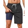image:imageSILKWORLD Mens Swim Trunks with Compression Liner 2 in 1 Quick Dry Bathing Suit NoChafing Beach Shorts with Zipper PocketsStripes BBlack Thin White Vertical