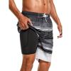 image:imageSILKWORLD Mens Swim Trunks with Compression Liner Quick Dry Board Shorts 9 Stretch Bathing Suits with 4Hole WaistbandP05 Ash Gray Gradient