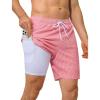 image:imageSILKWORLD Quick Dry Mens Swim Trunks with Compression Liner 7 inch Seesucker Bathing Suit Casual Shorts for Pool BeachRed Pink Vertical Stripe