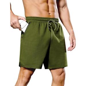 image:imageSILKWORLD Mens Running Shorts 6 Athletic Workout Casual Sweat Shorts Cotton Blend Breathable Jogger Shorts with PocketsArmy Green