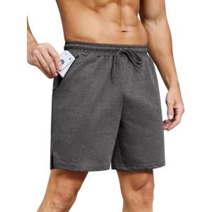 image:imageSILKWORLD Mens Running Shorts 6 Athletic Workout Casual Sweat Shorts Cotton Blend Breathable Jogger Shorts with PocketsDark Heather Grey