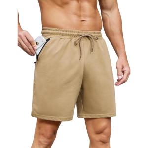 image:imageSILKWORLD Mens Running Shorts 6 Athletic Workout Casual Sweat Shorts Cotton Blend Breathable Jogger Shorts with PocketsLight Khaki