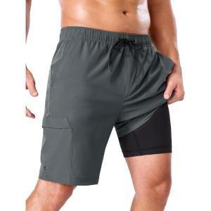 image:imageSILKWORLD Mens Swim Trunks Compression Liner 9 Quick Dry Bathing Suit Stretch Swim Shorts Beach Cruise Vacation EssentialsDark Grey