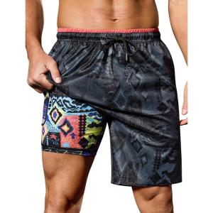image:imageSILKWORLD Quick Dry 2 in 1 Mens Running Shorts with Zipper Pockets Drawstring Workout Shorts Lightweight Gym Athletic ShortsP01black Totem
