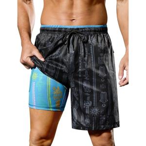 image:imageSILKWORLD Quick Dry 2 in 1 Mens Running Shorts with Zipper Pockets Drawstring Workout Shorts Lightweight Gym Athletic ShortsP02black Dragon Print