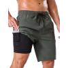 image:imageSILKWORLD Mens Swim Trunks with Compression Liner Quick Dry Bathing Suit 9 Swimming Beach Shorts with Zip Cargo PocketArmy Green