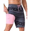 image:imageSILKWORLD Mens Swim Trunks with Compression Liner Quick Dry Bathing Suit 9 Swimming Beach Shorts with Zip Cargo PocketBlackgray Tribal Print