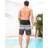 image:imageSILKWORLD Mens Swim Trunks with Compression Liner Quick Dry Bathing Suit 9 Swimming Beach Shorts with Zip Cargo PocketBlackwhitegray Stripes