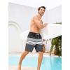 image:imageSILKWORLD Mens Swim Trunks with Compression Liner Quick Dry Bathing Suit 9 Swimming Beach Shorts with Zip Cargo PocketBlackwhitegray Stripes