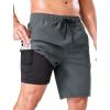 image:imageSILKWORLD Mens Swim Trunks with Compression Liner Quick Dry Bathing Suit 9 Swimming Beach Shorts with Zip Cargo PocketDark Grey