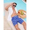 image:imageSILKWORLD Mens Swim Trunks with Compression Liner Quick Dry Bathing Suit 9 Swimming Beach Shorts with Zip Cargo PocketHaze Blue Leaves