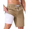 image:imageSILKWORLD Mens Swim Trunks with Compression Liner Quick Dry Bathing Suit 9 Swimming Beach Shorts with Zip Cargo PocketKhaki