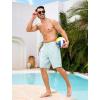 image:imageSILKWORLD Mens Swim Trunks with Compression Liner Quick Dry Bathing Suit 9 Swimming Beach Shorts with Zip Cargo PocketLight Green Vertical Stripes