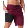 image:imageSILKWORLD Mens Swim Trunks with Compression Liner Quick Dry Bathing Suit 9 Swimming Beach Shorts with Zip Cargo PocketWine Red