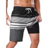 image:imageSILKWORLD Mens Swim Trunks with Compression Liner Quick Dry Bathing Suit 9 Swimming Beach Shorts with Zip Cargo PocketBlackwhitegray Stripes