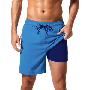 image:imageSILKWORLD 7 Inch Mens Swim Trunks with Compression Liner QuickDry Bathing Suit with Zipper PocketsBlue Haze 01
