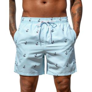image:imageSILKWORLD Mens Swim Trunks Quick Dry Shorts with PocketsAnchor Blue Stripes