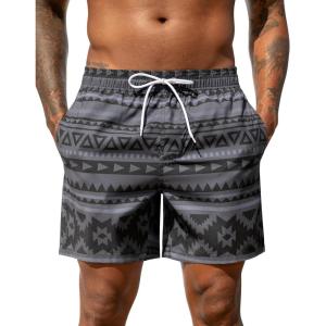 image:imageSILKWORLD Mens Swim Trunks Quick Dry Shorts with PocketsGeometric Black