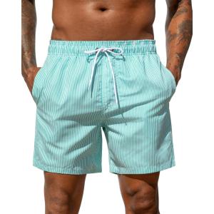 image:imageSILKWORLD Mens Swim Trunks Quick Dry Shorts with PocketsGreen Stripes