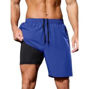 image:imageSILKWORLD Quick Dry Mens 2 in 1 Running Shorts with Zip Pocket 7 Workout Gym Athletic Shorts Lightweight Training ShortsRoyal Blue