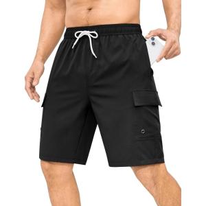 image:imageSILKWORLD Mens 9 Swim Trunks Quick Dry Mens Bathing Suit Mesh Lining Board Shorts with PocketsBlack