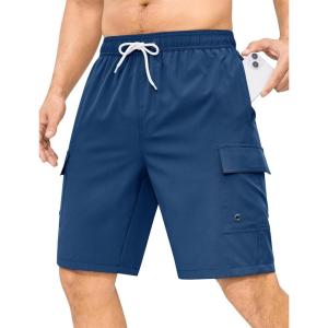 image:imageSILKWORLD Mens 9 Swim Trunks Quick Dry Mens Bathing Suit Mesh Lining Board Shorts with PocketsBlue
