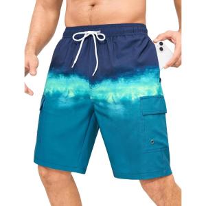 image:imageSILKWORLD Mens 9 Swim Trunks Quick Dry Mens Bathing Suit Mesh Lining Board Shorts with PocketsBlue Gradient Navy