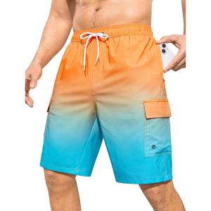 image:imageSILKWORLD Mens 9 Swim Trunks Quick Dry Mens Bathing Suit Mesh Lining Board Shorts with PocketsOrange Blue Gradient