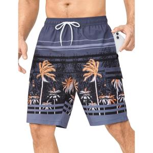 image:imageSILKWORLD Mens 9 Swim Trunks Quick Dry Mens Bathing Suit Mesh Lining Board Shorts with PocketsOrange Coconut Tree