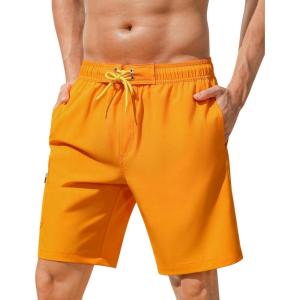 image:imageSILKWORLD Mens Swim Trunks Quick Dry Bathing Suit 9 Inch Swim Shorts with Mesh Lining and Zipper Cargo PocketsOrange