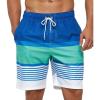 image:imageSILKWORLD Mens Swim Trunks with Compression Liner 2 in 1 Quick Dry Bathing Suit Beach Shorts with Zipper PocketsBlue white green
