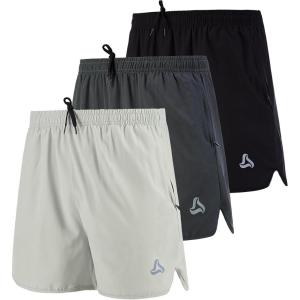 image:imageSILKWORLD Mens Running Stretch Quick Dry Shorts with Zipper PocketsPack of 23Black  Deep Grey  Light Greypack of 3
