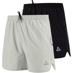 image:imageSILKWORLD Mens Running Stretch Quick Dry Shorts with Zipper PocketsPack of 23Black  Light Greypack of 2