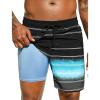 image:imageSILKWORLD 7 Inch Mens Swim Trunks with Compression Liner QuickDry Bathing Suit with Zipper PocketsBlack Aqua Fade