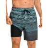 image:imageSILKWORLD Mens Swim Trunks Quick Dry Compression Liner 2 in 1 Shorts Men SwimsuitGreen Gray Gradient