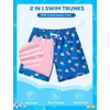 image:imageSILKWORLD Boys Swim Trunks with Compression Liner Bathing Suit Quick Dry Swim Shorts Kids Swimsuits 516 YearsBlue Pink Ice Cream