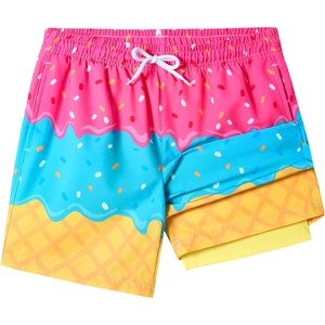 image:imageSILKWORLD Boys Swim Trunks with Compression Liner Bathing Suit Quick Dry Swim Shorts Kids Swimsuits 516 YearsA2pink Blue Ice Cream