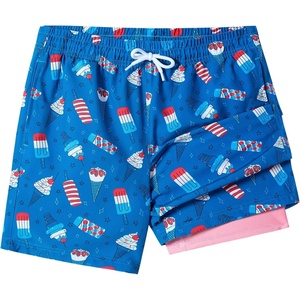 image:imageSILKWORLD Boys Swim Trunks with Compression Liner Bathing Suit Quick Dry Swim Shorts Kids Swimsuits 516 YearsBlue Pink Ice Cream