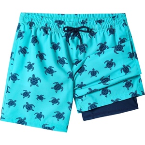 image:imageSILKWORLD Boys Swim Trunks with Compression Liner Bathing Suit Quick Dry Swim Shorts Kids Swimsuits 516 YearsNavy Blue Sea Turtle