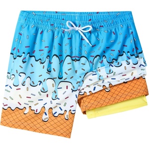 image:imageSILKWORLD Boys Swim Trunks with Compression Liner Quick Dry Bathing Suits Kids Beach Swimming Shorts 516 YearsBlue Ice Cream