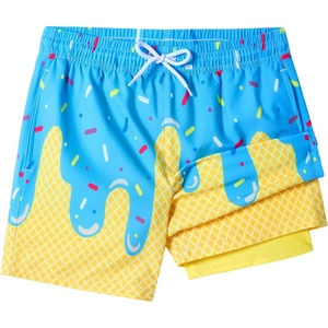 image:imageSILKWORLD Boys Swim Trunks with Compression Liner Quick Dry Bathing Suits Kids Beach Swimming Shorts 516 YearsBlueice Cream