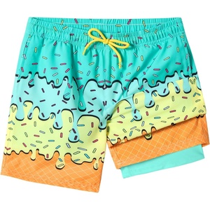 image:imageSILKWORLD Boys Swim Trunks with Compression Liner Quick Dry Bathing Suits Kids Beach Swimming Shorts 516 YearsGreen Ice Cream