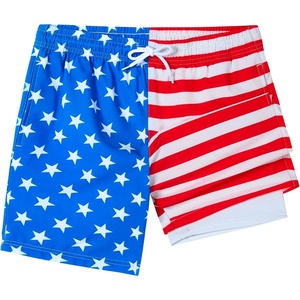 image:imageSILKWORLD Boys Swim Trunks with Compression Liner Quick Dry Bathing Suits Kids Beach Swimming Shorts 516 YearsRedamerican Flag