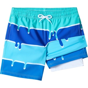 image:imageSILKWORLD Boys Swim Trunks with Compression Liner Quick Dry Bathing Suit NoChafing Swimming Shorts for Kids Swimwear 5T16YBlue Swirl