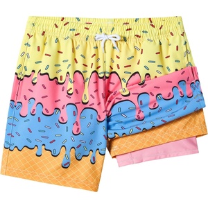 image:imageSILKWORLD Boys Swim Trunks with Compression Liner Quick Dry Bathing Suit NoChafing Swimming Shorts for Kids Swimwear 5T16YYellow Pink Ice Cream
