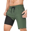 image:imageSILKWORLD Mens Swim Trunks with Compression Liner 9 Inch QuickDry Bathing Suit Beach Cargo Shorts with Zipper PocketsA02army Green