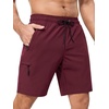 image:imageSILKWORLD Mens Swim Trunks with Compression Liner 9 Inch QuickDry Bathing Suit Beach Cargo Shorts with Zipper PocketsA05wine Red
