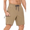 image:imageSILKWORLD Mens Swim Trunks with Compression Liner 9 Inch QuickDry Bathing Suit Beach Cargo Shorts with Zipper PocketsA07khaki