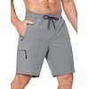 image:imageSILKWORLD Mens Swim Trunks with Compression Liner 9 Inch QuickDry Bathing Suit Beach Cargo Shorts with Zipper PocketsA08light Grey